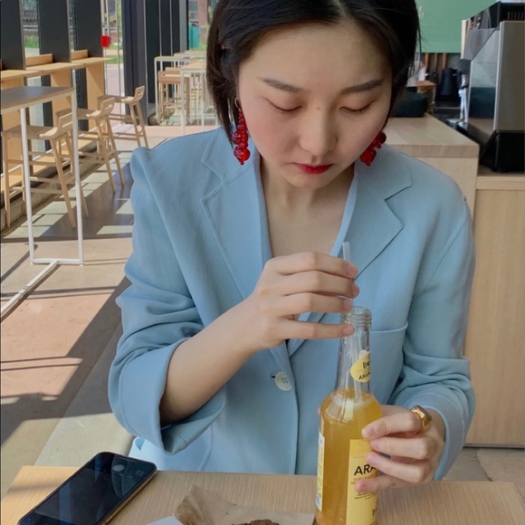 shushu tong style crystal embellished ball red drop earrings - Picture 4 of 6